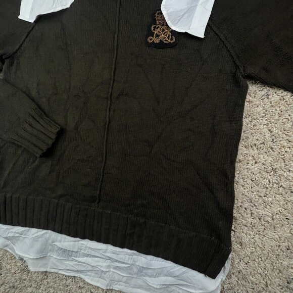 Lauren Ralph Lauren Women’s Sweater Brown Medium Crest Logo White Trim School - Picture 10 of 14